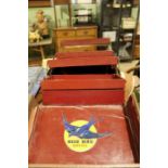 A vintage cantilever tradesman's sample case labelled "Blue bird Toffee"