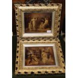 A pair of 19th century Crystoleums of family scenes, in fancy pierced gilt frames