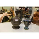 Cloisonne vase and an eastern lidded pot.
