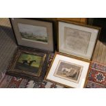 Four various decorative prints, to include an antique county map of Warks by John Carey.