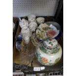 A box of domestic china & glassware to include antique Chinese famille verte ginger jar & cover