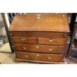 An unusually deep 19th century oak bureau, fitted interior & well with quarter column sides