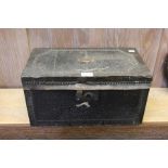 A 19th century small sized studded and metal mounted twin handled box chest, together with a cased p