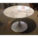 A Knoll studio small sized marble top table on white painted column base.