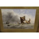 After Thomas Bush Hardy, "Sailing boats off the Coast", lithograph print, 34cm x 51cm, gilt framed,