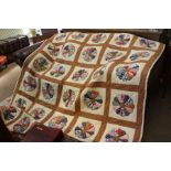 American West Virginian bed quilt with patchwork floral decoration, made by Ocie A Carney, Charlesto