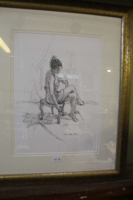 A John Cooke original pencil study of a seated female signed and dated 2000 in plain double mount. - Image 2 of 3