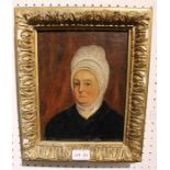19th century European School, portrait of a woman, oil painting on canvas, 24cm x 19cm, gilt framed,