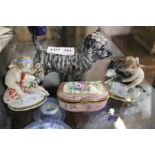 A Royal Doulton Cairn terrier, limoges box, and a pair of Samson Chelsea design putti