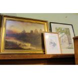 Three decorative pictures to include oil on canvas of riverside Church