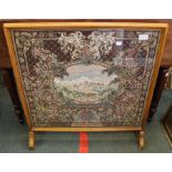 A 1953 Coronation fire screen, inset tapestry panel depicting Windsor Castle