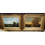Two oil on boards landscape scenes gilt frames.