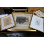 William Huggins "Cattle" framed watercolour, together with two framed pencil drawings, one by Freder