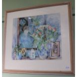 Jean Croson - water colour still life study, plain mounted in lime wood frame.