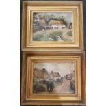 Two 19th century oil on canvass rural scenes attributed to F Marriss in period ribbed gilt frames.