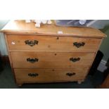 a 19th century pine chest of three drawers