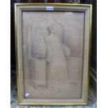 a 19th century drawing of a woman (framed) 53cm x 26cm signed Muller