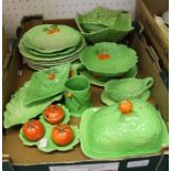 A large collection of leaf moulded table ceramics to include, condiment set with individual tomato i