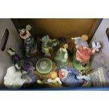 A box of mixed domestic china to include Royal Doulton figurines.
