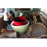 A brass finished reversible mirror with a Boarder Fine Arts brown cockerel by Russell Willis.