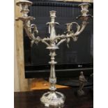 A silver plated five light candelabra, 55cm high