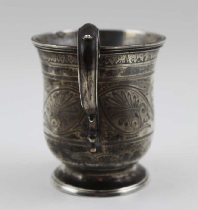 James McKay, a mid 19th century silver Christening mug, scroll handle, engraved anthemion decoration - Image 3 of 5