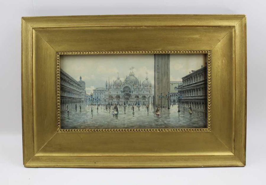 Late 19th century European school, "Piazza San Marco" (Featuring St. Mark's Basilica and figures) wa - Image 5 of 7