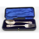 Henry Williamson Ltd. An early 20th century silver Christening set, comprising fork and spoon with s