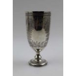 A Victorian silver goblet, fern engraved decoration, gilded interior, raised on short stem and circu