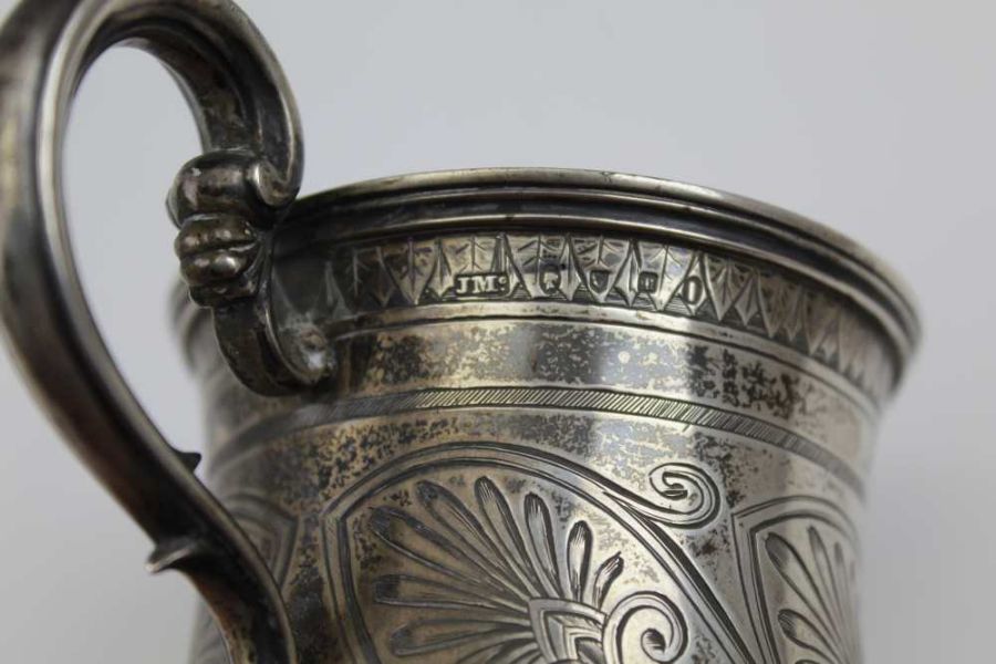 James McKay, a mid 19th century silver Christening mug, scroll handle, engraved anthemion decoration - Image 5 of 5