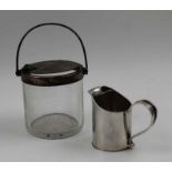 Hukin & Heath, a silver mounted glass preserve jar, having patent lid opening mechanism, Birmingham