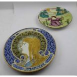 A Lunville Art Nouveau pottery charger, painted and gilded with the profile portrait of a young woma