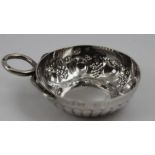 A late 19th century French silver taste de vin, embossed fruiting vine decoration, engraved "Curot N