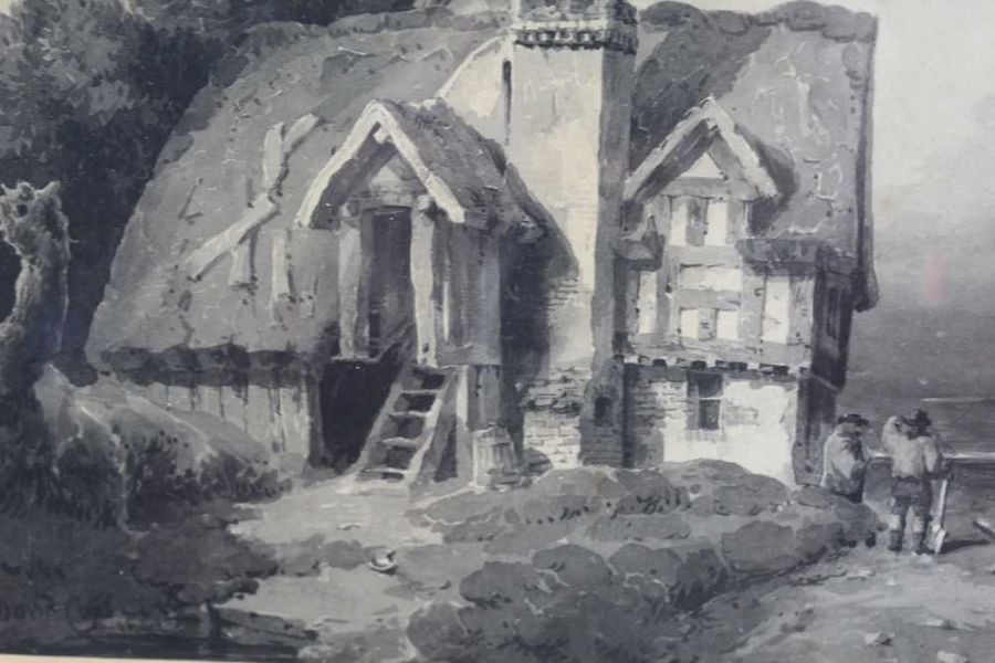 David Cox R.W.S. (1783-1859) "Selley Oak Hall" en grisaille watercolour painting, signed, 18cm x 26c - Image 3 of 7