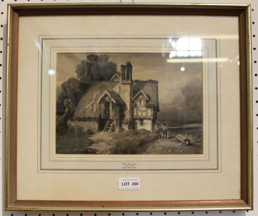 David Cox R.W.S. (1783-1859) "Selley Oak Hall" en grisaille watercolour painting, signed, 18cm x 26c - Image 5 of 7