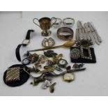 A Victorian design silver bangle, a quantity of costume jewellery and watches, a silver case contain