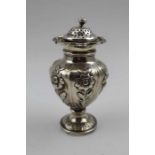 William Bennett, A William IV silver sifting pot, vase form, embossed with panels of flowers on circ