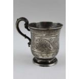 James McKay, a mid 19th century silver Christening mug, scroll handle, engraved anthemion decoration