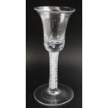 A possibly Dutch wine glass, with bell shaped bowl, cotton twist stem, on circular platform foot
