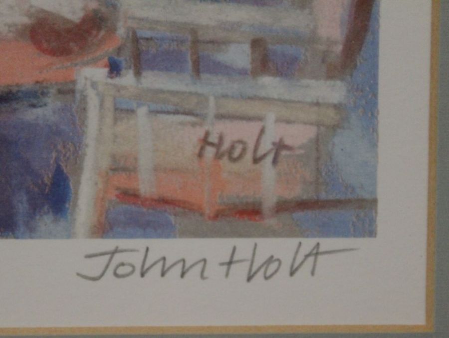 After John Holt, two limited edition continental scenes, with a print of stylised flowers. - Image 4 of 5