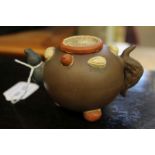 Yix Ing, 100 fruits pattern stoneware miniature tea port, with impressed seal mark