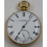An 18ct gold cased gentleman's pocket watch, the white enamel dial with Roman numerals, and secondar