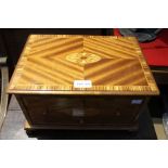 A well made marquetry inlaid satinwood table casket, ideal for jewellery, fitted hinged lid & drawer