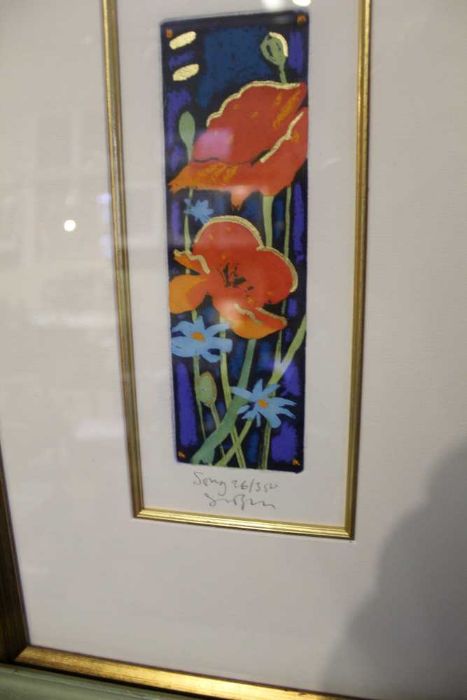 After John Holt, two limited edition continental scenes, with a print of stylised flowers. - Image 2 of 5