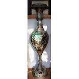 A large Indian brass vase with enamel decoration of birds & animals, baluster shape, 166cm high
