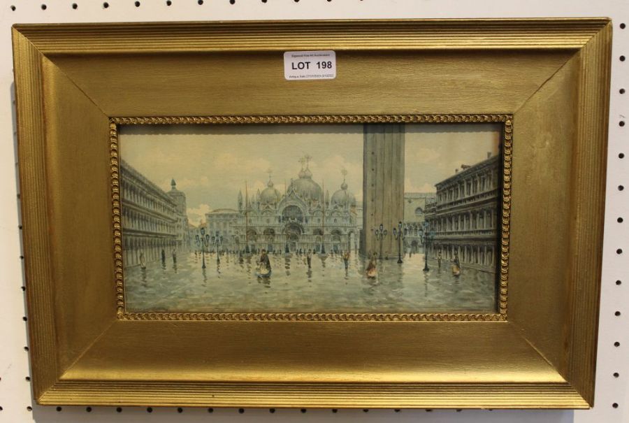 Late 19th century European school, "Piazza San Marco" (Featuring St. Mark's Basilica and figures) wa