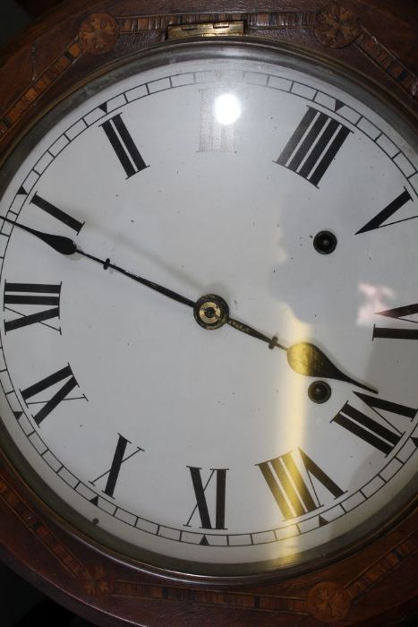 A 19th century walnut veneer wall clock, with carved & inlaid decoration, 8-day movement, 29cm dial - Image 2 of 8