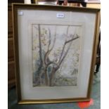 Eleanor Hughes watercolour of woodland study, Newlyn School bearing studio sale blind stamp
