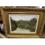 A pair of framed oil paintings, one inscribed "Bidson" 1903, the other with swans