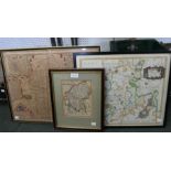 Three framed maps, Staffordshire, Worcestershire & Westmorland, smallest, 20cm x 15cm